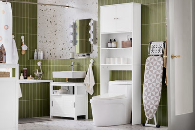SoBuy | Toilettenregal | Waschmaschinenschrank | Badezimmerregal mit Schrank | Weiß | BZR165-W