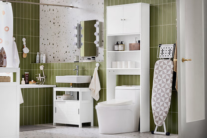 SoBuy | Toilettenregal | Waschmaschinenschrank | Badezimmerregal mit Schrank | Weiß | BZR165-W