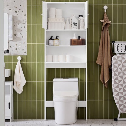 SoBuy | Toilettenregal | Waschmaschinenschrank | Badezimmerregal mit Schrank | Weiß | BZR165-W
