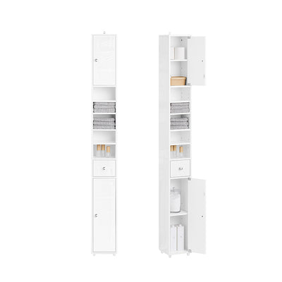 SoBuy | Bad Hochschrank | mit Verstellbare Ablagen schmal Hochglanz | Weiß | 20x180x20cm | BZR167-GW