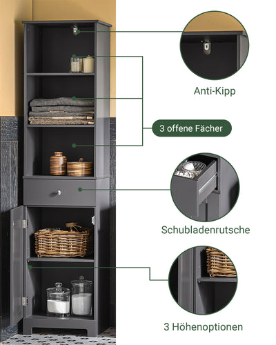 SoBuy | Bad Hochschrank | Badschrank | Badregal Dunkelgrau | BZR17-DG