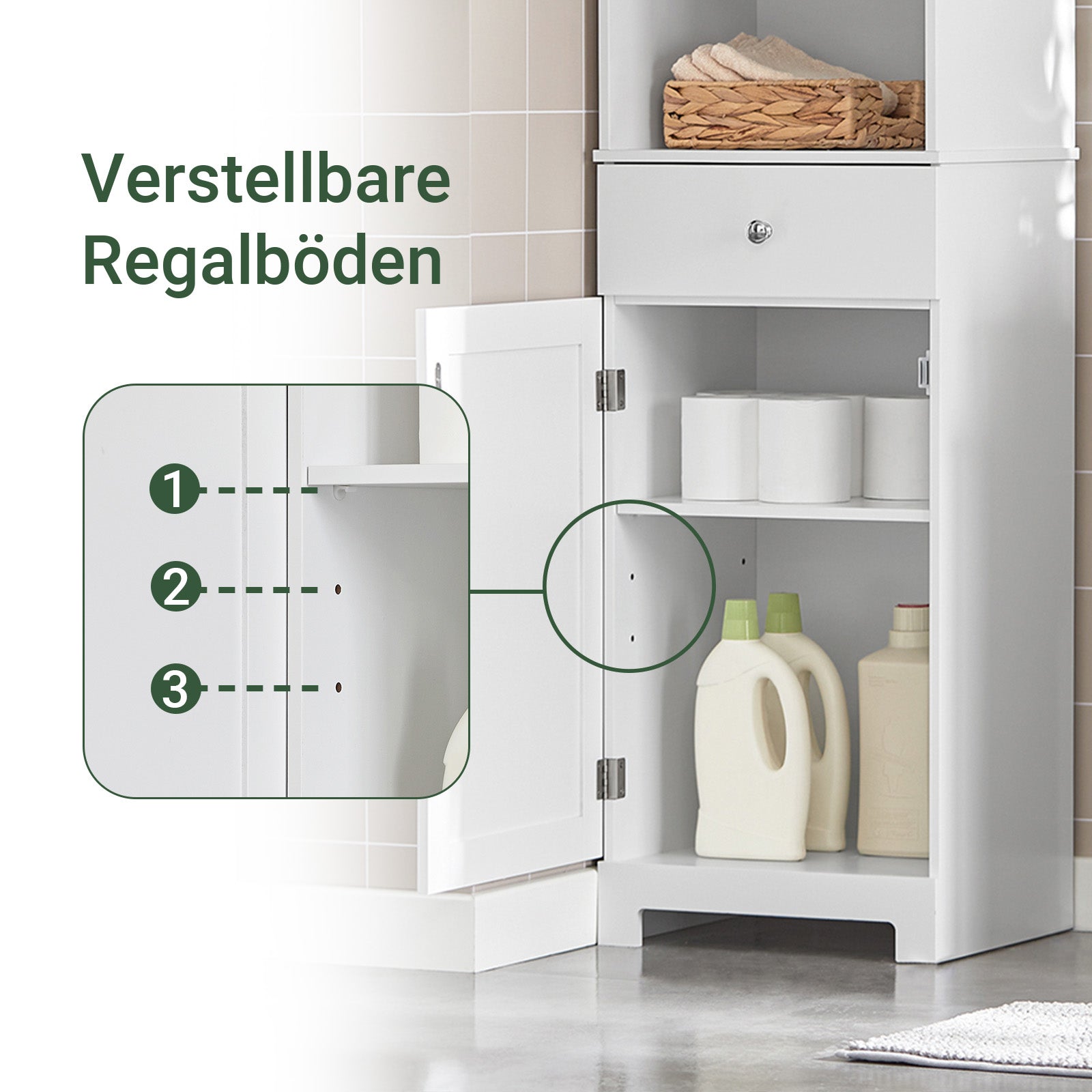 SoBuy | Bad Hochschrank | Badschrank | Badregal Weiß | BZR17-W