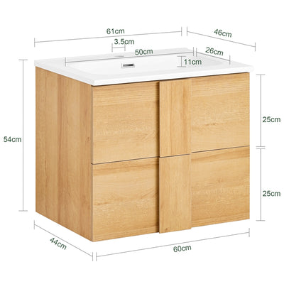 SoBuy | Waschbeckenunterschrank | Waschtisch Natur | Unterschrank mit Waschbecken | BZR172-N