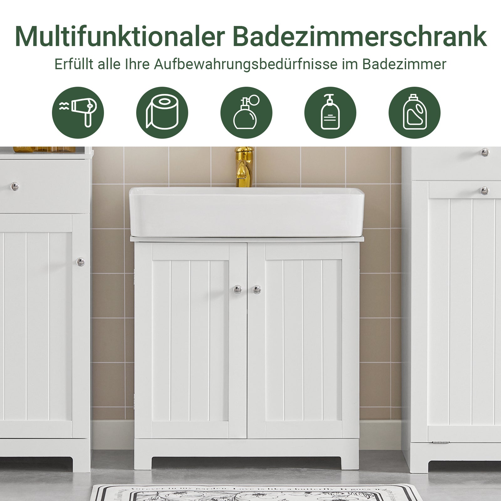 SoBuy | Waschbeckenunterschrank | Badezimmerschrank | Weiß 60x60x30cm BZR18-II-W