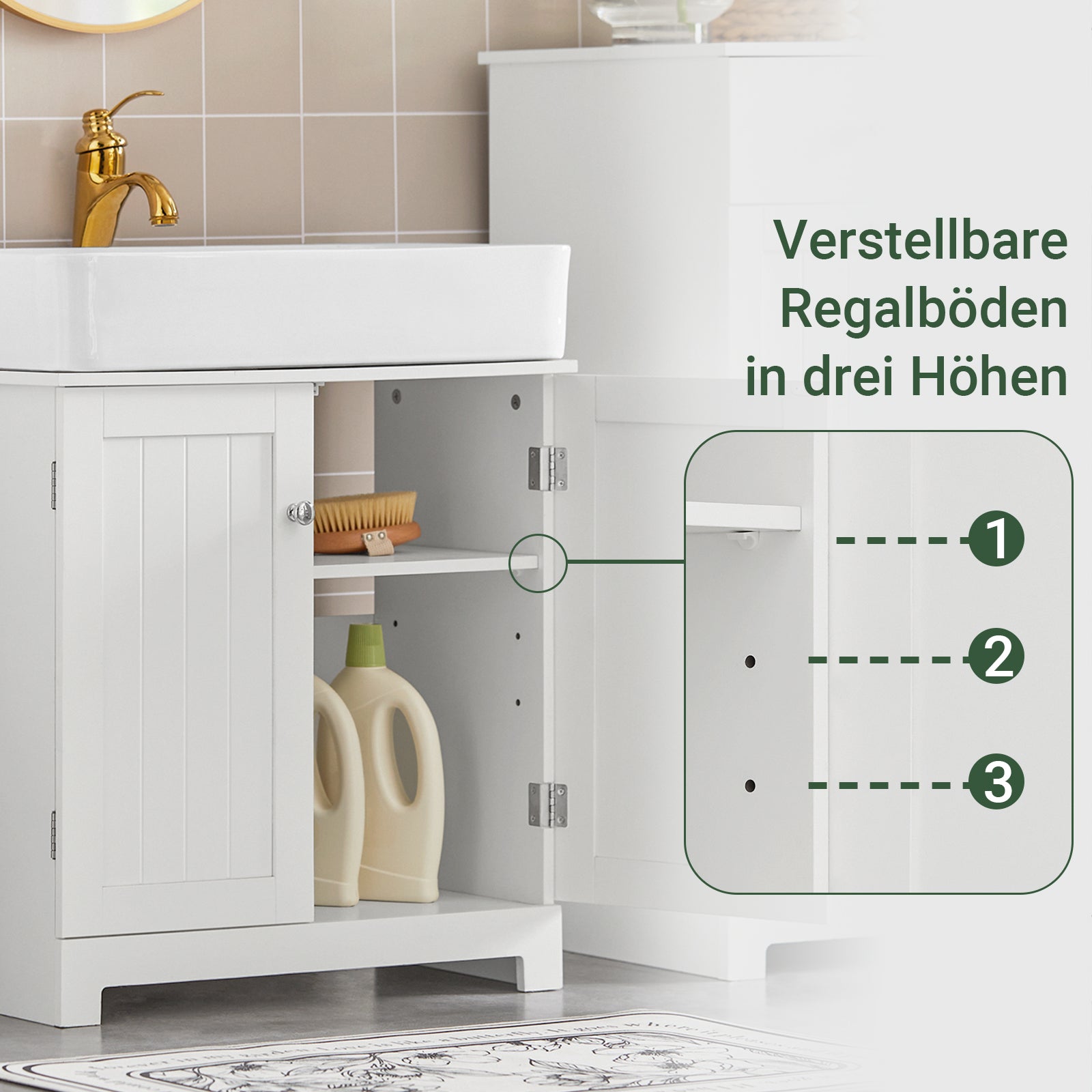 SoBuy | Waschbeckenunterschrank | Badezimmerschrank | Weiß 60x60x30cm BZR18-II-W