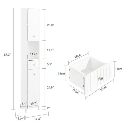 SoBuy | Hochschrank mit 2 Türen | Aufbewahrungsschrank | schmaler Badschrank Weiß | BZR193-W