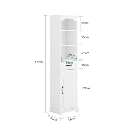 SoBuy | Badezimmerschrank | Hochschrank | 42 cm | mit verstellbaren Einlegeböden | schmaler Badschrank | Weiß | BZR206-W