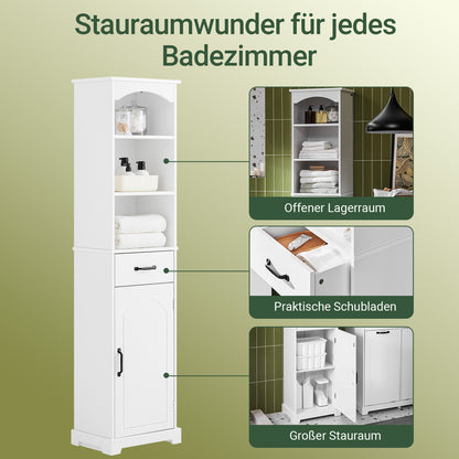 SoBuy | Badezimmerschrank | Hochschrank | 42 cm | mit verstellbaren Einlegeböden | schmaler Badschrank | Weiß | BZR206-W