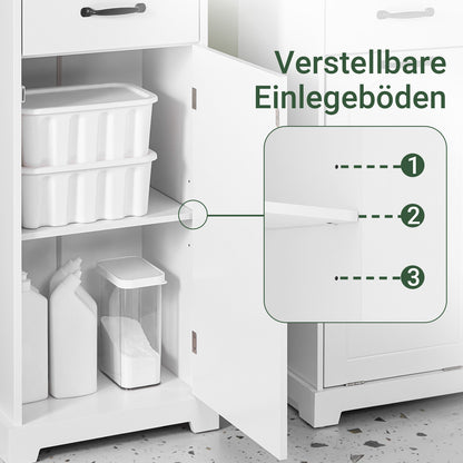 SoBuy | Badezimmerschrank | Hochschrank | 42 cm | mit verstellbaren Einlegeböden | schmaler Badschrank | Weiß | BZR206-W