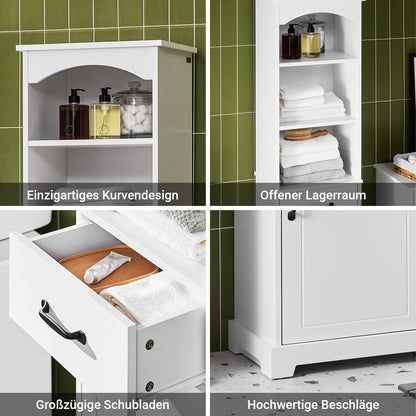 SoBuy | Badezimmerschrank | Hochschrank | 42 cm | mit verstellbaren Einlegeböden | schmaler Badschrank | Weiß | BZR206-W