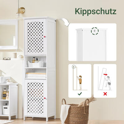 SoBuy | Badezimmerschrank Hoch Badschrank Schmal mit 2 Türen & Offenem Regal | Weiß 45x41.5x170cm | BZR209-W