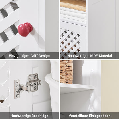 SoBuy | Badezimmerschrank Hoch Badschrank Schmal mit 2 Türen & Offenem Regal | Weiß 45x41.5x170cm | BZR209-W