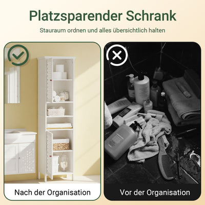 SoBuy | Badezimmerschrank Hoch Badschrank Schmal mit 2 Türen & Offenem Regal | Weiß 45x41.5x170cm | BZR209-W