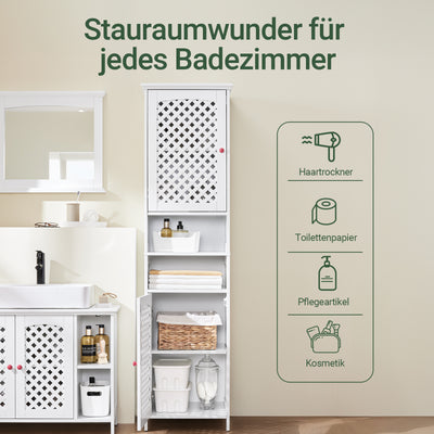 SoBuy | Badezimmerschrank Hoch Badschrank Schmal mit 2 Türen & Offenem Regal | Weiß 45x41.5x170cm | BZR209-W