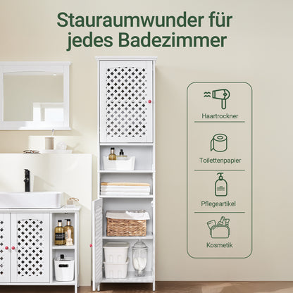 SoBuy | Badezimmerschrank Hoch Badschrank Schmal mit 2 Türen & Offenem Regal | Weiß 45x41.5x170cm | BZR209-W