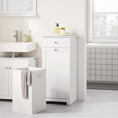 SoBuy Wäscheschrank mit Wäschekorb 45 L & Schublade, Weiß, 40 cm – BZR21-II-W