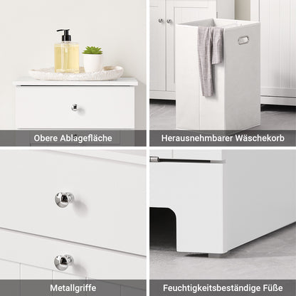 SoBuy | Wäscheschrank | mit Wäschesack | Wäschesammler | Wäschekorb Weiß | BZR21-II-W