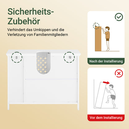 SoBuy | Waschbeckenunterschrank | Badezimmerschrank | mit 2 Türen & Offenem Regal | Weiß | BZR210-W