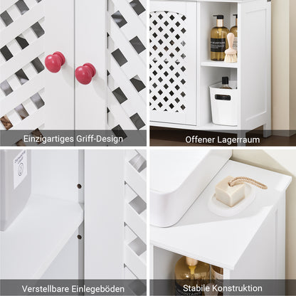 SoBuy | Waschbeckenunterschrank | Badezimmerschrank | mit 2 Türen & Offenem Regal | Weiß | BZR210-W