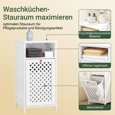 SoBuy | Badezimmerschrank | mit Wäschekorb & Offenem Fach | Wäschesammler | Weiß | BZR211-W