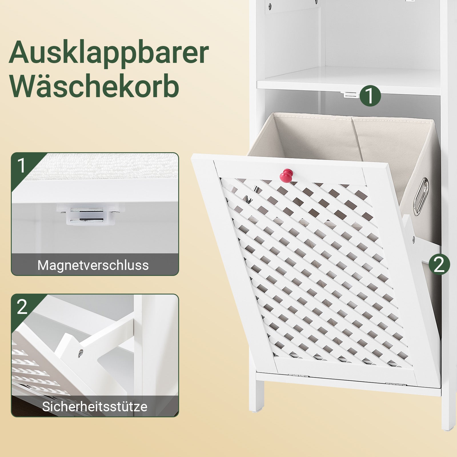 SoBuy | Badezimmerschrank | mit Wäschekorb & Offenem Fach | Wäschesammler | Weiß | BZR211-W