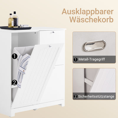SoBuy | Badezimmerschrank | mit 1 großem Wäschesammler | 2 herausnehmbaren kleinen Stoffkörben | Wäschekorb Weiß | BZR213-W