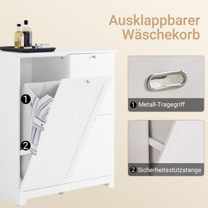 SoBuy | Badezimmerschrank | mit 1 großem Wäschesammler | 2 herausnehmbaren kleinen Stoffkörben | Wäschekorb Weiß | BZR213-W
