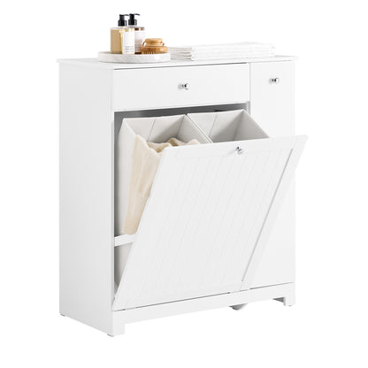 SoBuy | Badezimmerschrank | mit 1 Schublade | 2 Wäschekörben & Ausziehfach | Weiß | 78x38x90cm | BZR214-W