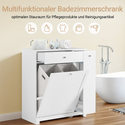 SoBuy | Badezimmerschrank | mit 1 Schublade | 2 Wäschekörben & Ausziehfach | Weiß | 78x38x90cm | BZR214-W