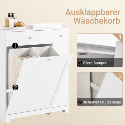 Vorverkauf | SoBuy | Badezimmerschrank | mit 1 Schublade | 2 Wäschekörben & Ausziehfach | Weiß | 78x38x90cm | BZR214-W