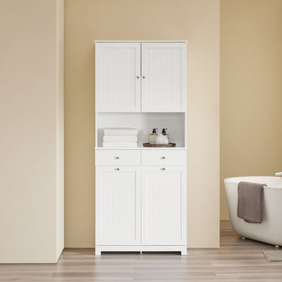 SoBuy | Hochschrank schmal | mit 2 Wäschekörben | 2 Schubladen | Weiß | BZR215-W