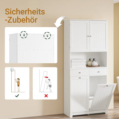 SoBuy | Hochschrank schmal | mit 2 Wäschekörben | 2 Schubladen | Weiß | BZR215-W
