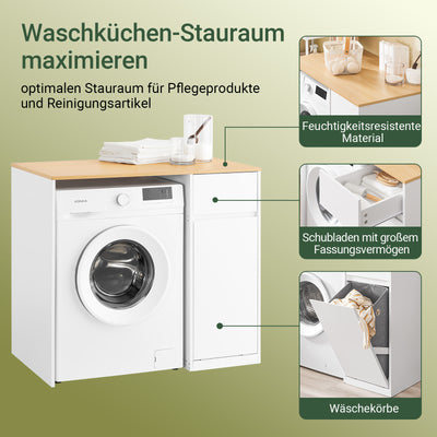 SoBuy | Waschmaschinenschrank | mit Wäschekorb & Schublade | Weiß BZR217-WN