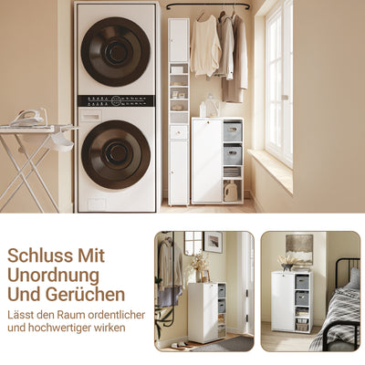 SoBuy Badezimmerschrank mit Wäschekorb schmal Weiß 50 cm 2 Stoffschubladen BZR218-W
