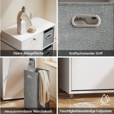 SoBuy Badezimmerschrank mit Wäschekorb schmal Weiß 50 cm 2 Stoffschubladen BZR218-W