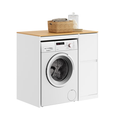 SoBuy Waschmaschinenschrank mit Wäschekorb Weiß BZR223-WN