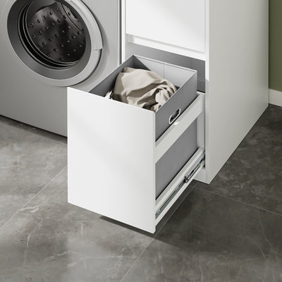 SoBuy Waschmaschinenschrank mit Wäschekorb Weiß BZR223-WN