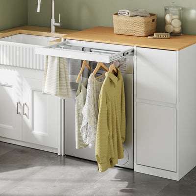 SoBuy Waschmaschinenschrank mit Wäschekorb Weiß BZR223-WN