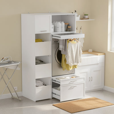 SoBuy | Waschmaschinenregal | Waschmaschinenumbauschrank mit Türen & | White | BZR230-W