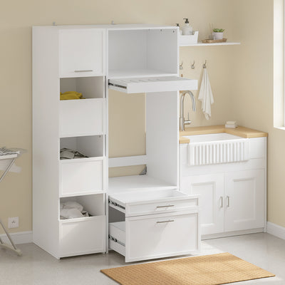 SoBuy | Waschmaschinenregal | Waschmaschinenumbauschrank mit Türen & | White | BZR230-W
