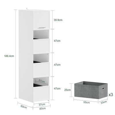 SoBuy | Wäschesammler | Mehrzweckschrank Weiß mit 4 Türen und Wäschesammler | White | BZR232-W