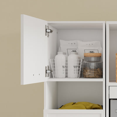 SoBuy | Wäschesammler | Mehrzweckschrank Weiß mit 4 Türen und Wäschesammler | White | BZR232-W