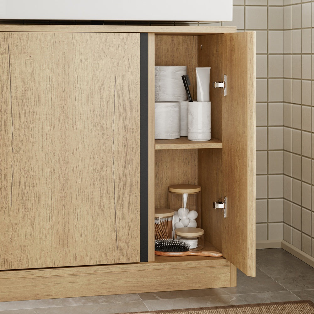 SoBuy Waschbeckenunterschrank Unterschrank für Aufsatzwaschbecken Helle Eiche BZR235-N