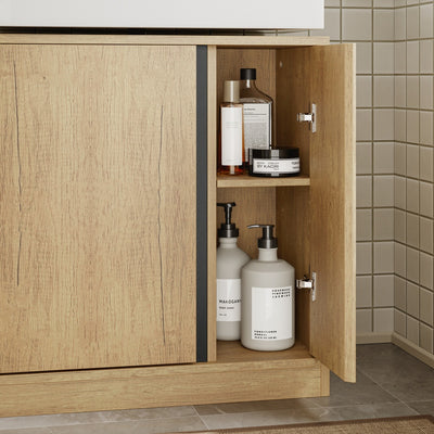 SoBuy Waschbeckenunterschrank Unterschrank für Aufsatzwaschbecken Helle Eiche BZR235-N