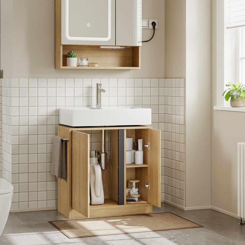 SoBuy Waschbeckenunterschrank Unterschrank für Aufsatzwaschbecken Helle Eiche BZR235-N