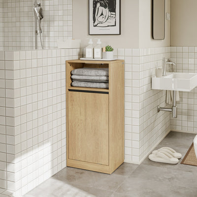 SoBuy Wäschesammler Badezimmerschrank schmal in Light Oak Helle Eiche 40×30×90 cm BZR236-E-N