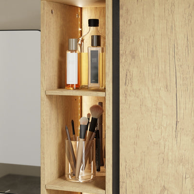 SoBuy Hochschrank Badezimmerschrank schmal in Light Oak Helle Eiche BZR237-E-N