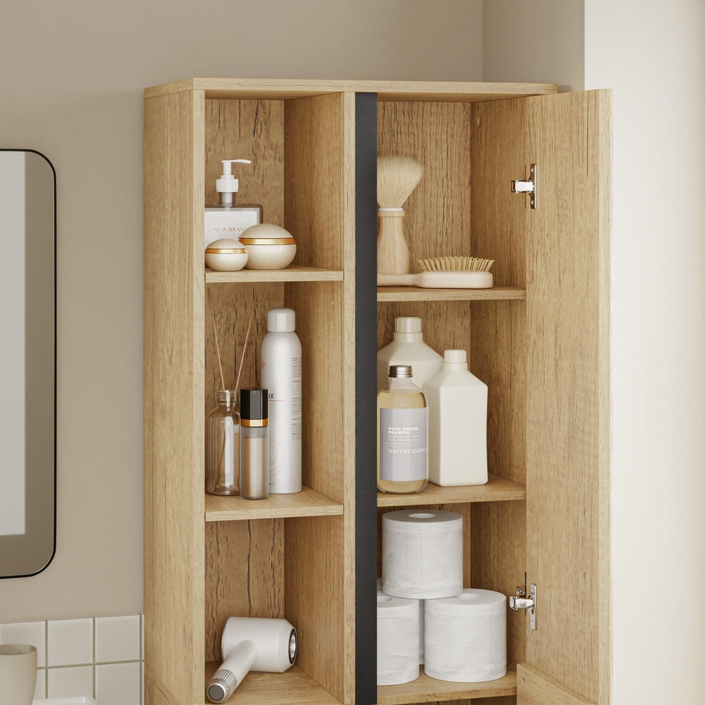 SoBuy Hochschrank Badezimmerschrank schmal in Light Oak Helle Eiche BZR237-E-N