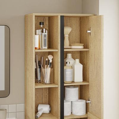 SoBuy Hochschrank Badezimmerschrank schmal in Light Oak Helle Eiche BZR237-E-N