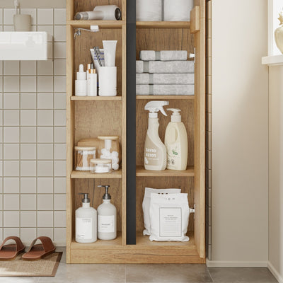 SoBuy Hochschrank Badezimmerschrank schmal in Light Oak Helle Eiche BZR237-E-N